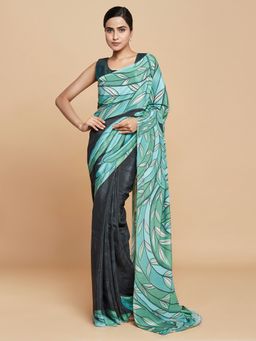 Navyasa By Liva - Grey Liva Crepe Floral Print Saree with Unstitched Blouse
