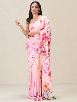 Navyasa By Liva - Pink Liva Jacquard Floral Print Saree with Unstitched Blouse