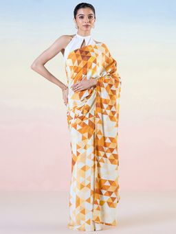 Navyasa By Liva - Brown Liva Crepe Geometric Print Saree with Unstitched Blouse