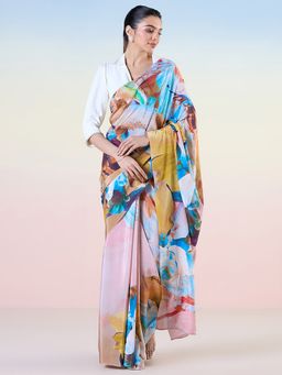 Navyasa By Liva - Peach Liva Crepe Floral Print Saree with Unstitched Blouse