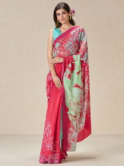 Navyasa By Liva - Red Liva Crepe Abstract Print Saree with Unstitched Blouse