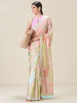 Navyasa By Liva - Blue Liva Satin Lite Abstract Print Saree with Unstitched Blouse