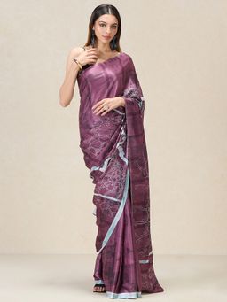 Navyasa By Liva - Maroon Liva Satin Lite Abstract Print Saree with Unstitched Blouse