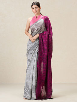 Navyasa By Liva - Off White Liva Abstract Jacquard Saree with Unstitched Blouse