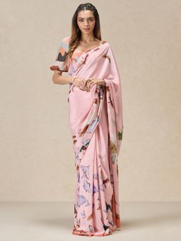 Navyasa By Liva - Pink Liva Crepe Abstract Print Saree with Unstitched Blouse