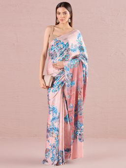 Navyasa By Liva - Pink Liva Satin Floral Print Saree with Unstitched Blouse