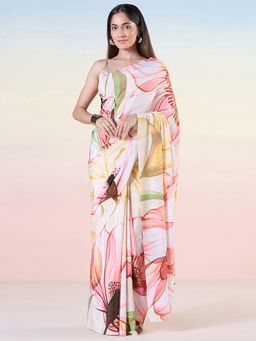 Navyasa By Liva - Pink Liva Georgette Floral Print Saree with Unstitched Blouse