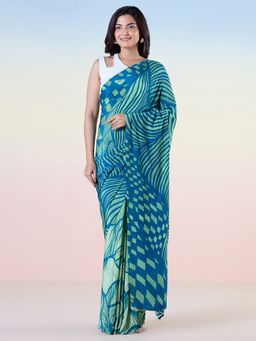 Navyasa By Liva - Green Liva Crepe Abstract Print Saree with Unstitched Blouse