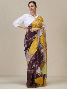 Navyasa By Liva - Maroon Liva Satin Lite Abstract Print Saree with Unstitched Blouse