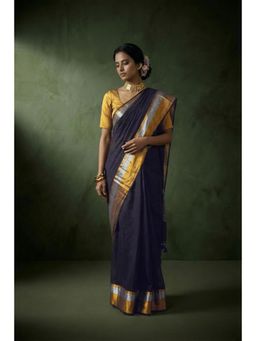 Huts and Looms - Zari Stripes Border Black Handwoven Cotton Saree