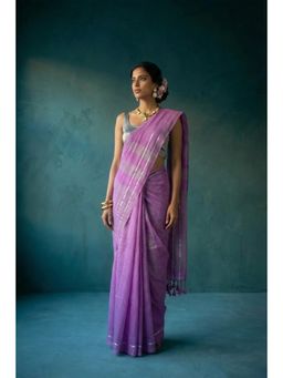 Huts and Looms - Silver Zari Border Lavender Handwoven Cotton Saree