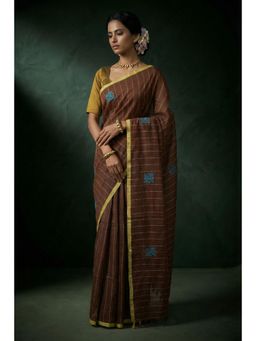 Huts and Looms - Brown Handwoven Cotton Saree