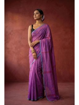 Huts and Looms - All Over Jacaquard Motifs Lavender Handwoven Cotton Saree