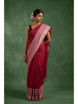 Huts and Looms - Stripes Border Red Handwoven Cotton Saree