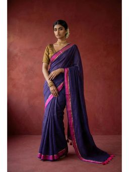 Huts and Looms - Golden Border Purple Handwoven Cotton Saree