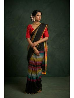 Huts and Looms - Golden Border Multi-Color Handwoven Cotton Saree