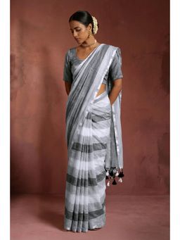 Huts and Looms - Grey Monochrome Handwoven Cotton Zari Saree