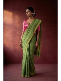 Huts and Looms - Green Handwoven Checks Cotton Saree