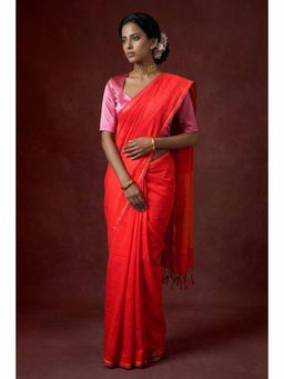 Huts and Looms - Dhanchhori Border Orange Handwoven Cotton Saree