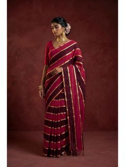 Huts and Looms - Pink Handwoven Cotton Zari Stripes Saree