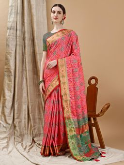 JUST FASHION - Light Pink Woven Art Silk Patola Saree with Unstitched Blouse