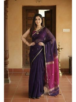 Anjaneya Sarees - Purple Designer Cotton Silk Kanjivaram Solid Saree with Unstitched Blouse