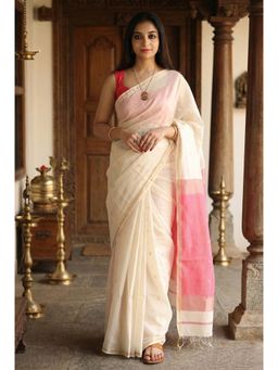 Anjaneya Sarees - White Designer Cotton Silk Kanjivaram Solid Saree with Unstitched Blouse