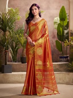 Sutriti - Womens Mandala Motifs Rust Woven Tissue Silk Saree with Unstitched Blouse