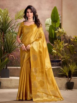 Sutriti - Womens Mandala Motifs Yellow Woven Tissue Silk Saree with Unstitched Blouse