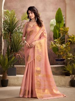 Sutriti - Womens Mandala Motifs Peach Woven Tissue Silk Saree with Unstitched Blouse