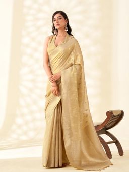 Sutriti - Womens Beige Woven Banarasi Tissue Silk Saree with Unstitched Blouse