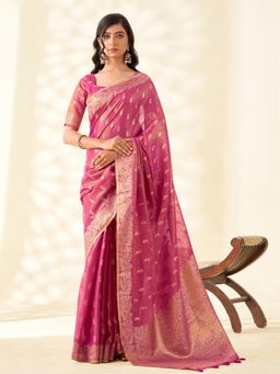 Sutriti - Womens Magenta Woven Banarasi Tissue Silk Saree with Unstitched Blouse