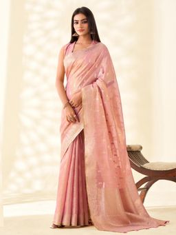 Sutriti - Womens Pastel Pink Woven Banarasi Tissue Silk Saree with Unstitched Blouse