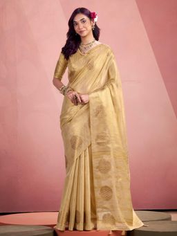 Sutriti - Womens Mandala Motifs Beige Woven Tissue Silk Saree with Unstitched Blouse