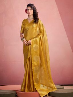 Sutriti - Womens Mandala Motifs Yellow Woven Tissue Silk Saree with Unstitched Blouse