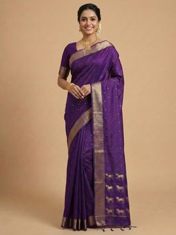 Sutriti - Horse Majestic Purple Soft Silk Saree with Unstitched Blouse