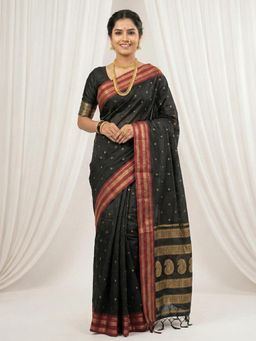 Sutriti - Midnight Luxurious Black Soft Silk Saree with Unstitched Blouse