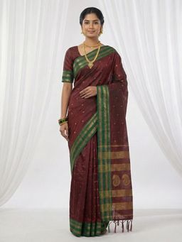 Sutriti - The Regal Ruby Deep Maroon Soft Silk Saree with Unstitched Blouse