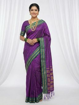 Sutriti - The Peacock Hue Lavender Soft Silk Saree with Unstitched Blouse