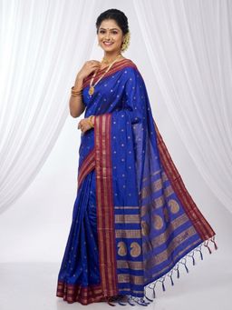 Sutriti - The Peacock Hue Blue Soft Silk Saree with Unstitched Blouse