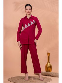 Zolo Label - Elegant Maroon Geometric Work Co-Ord Set