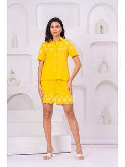 Zolo Label - Elegant Yellow Button Down Embroidered Co-Ord Set