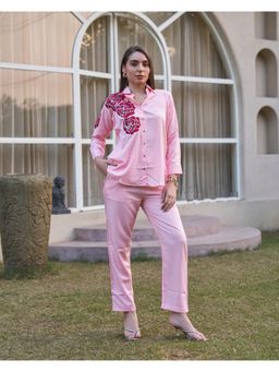 Zolo Label - Womens Bold Rose Embroidery Pink Co-Ord Set