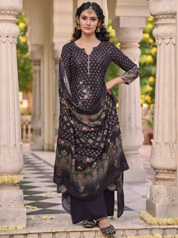 Stylee LIFESTYLE - Brown Viscose Digital Printed Unstitched Dress Material (Set of 3)
