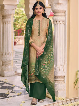 Stylee LIFESTYLE - Beige Viscose Digital Printed Unstitched Dress Material (Set of 3)