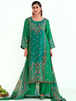 Stylee LIFESTYLE - Green Wool Digital Printed Unstitched Dress Material (Set of 3)