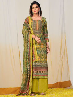 Stylee LIFESTYLE - Yellow Viscose Digital Printed Unstitched Dress Material (Set of 3)