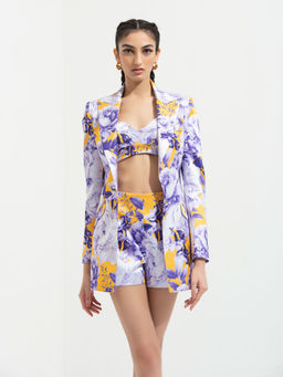 MANDIRA WIRK - Sumire Printed Jacket Paired With Bustier And Shorts Purple (Set of 3)