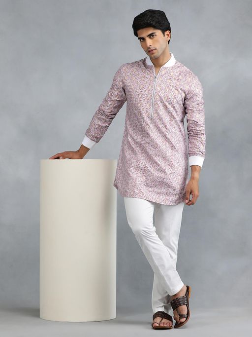 THE KURTA COMPANY Dusty Pink Cotton Blend Printed Short Kurta
