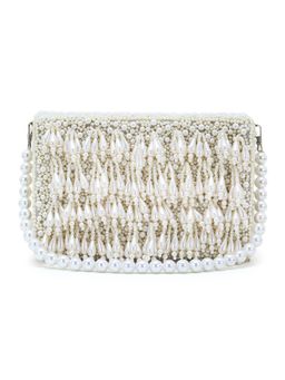 Anekaant - Coffer Cream Faux Silk Pearl Beaded Clutch